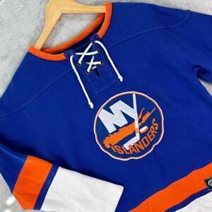 Fanatics NHL NY Islanders Lace-Up Pullover Sweatshirt‎ Blue Orange White Sz M